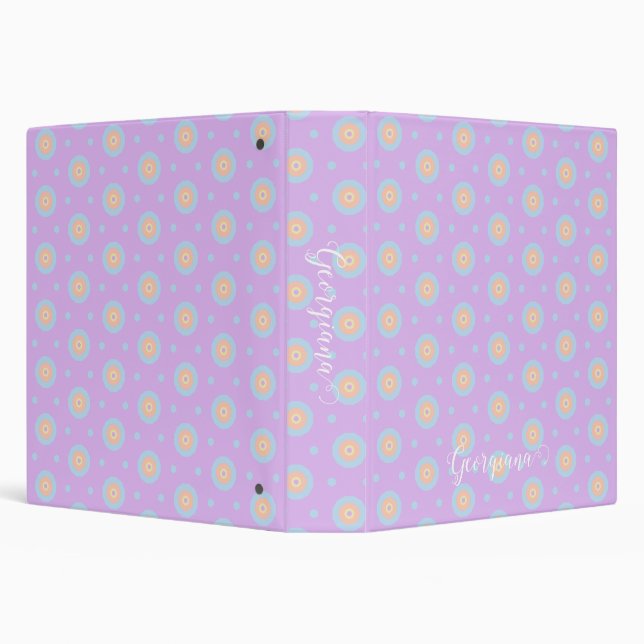 Custom Name Cute Pastel Rainbow Bullseyes Pattern Binder (Background)