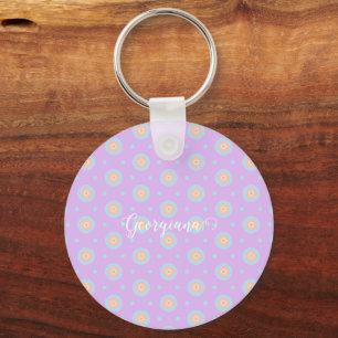 Custom Name Cute Pastel Rainbow Bullseyes Pattern Keychain