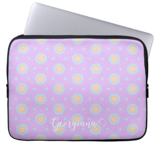 Custom Name Cute Pastel Rainbow Bullseyes Pattern Laptop Sleeve