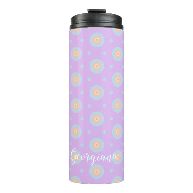 Custom Name Cute Pastel Rainbow Bullseyes Pattern Thermal Tumbler (Front)