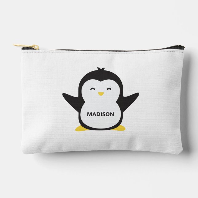 Custom name cute penguin accessory pouch (Front)