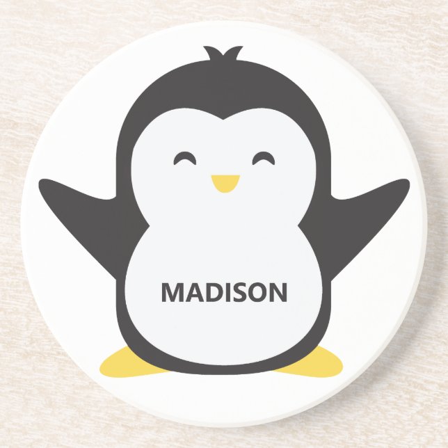 Custom name cute penguin coaster (Front)
