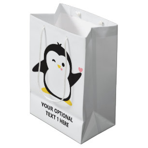 Custom name cute penguin medium gift bag