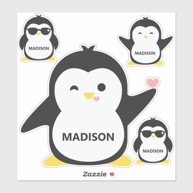 Custom Name Cute Penguin Stickers (Sheet)