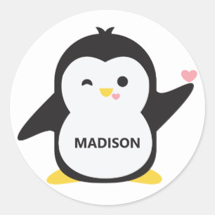 Custom name cute penguin stickers