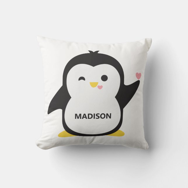 Custom name cute penguin throw pillow (Front)