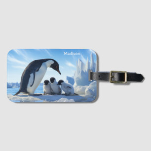 Custom Name Cute Penguins Luggage Tag