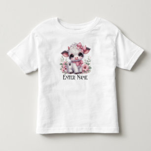 Custom Name Cute Pink Baby Girl Highland Cow Toddler T-shirt