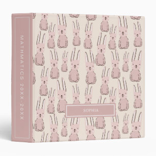 Custom Name Cute Pink Bunny Pattern School Binder