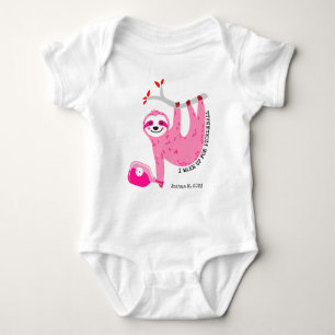 Custom name Cute Pink pickleball sloth 🦥 Baby Bodysuit