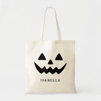 Custom Name Cute Pumpkin Face Tote Bag
