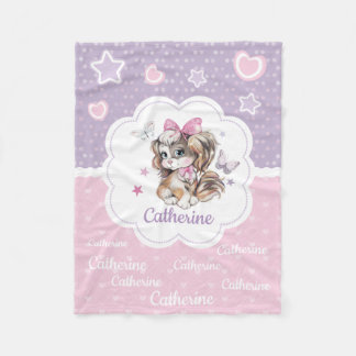 Custom name Cute Puppy girl  in pastel watercolor Fleece Blanket