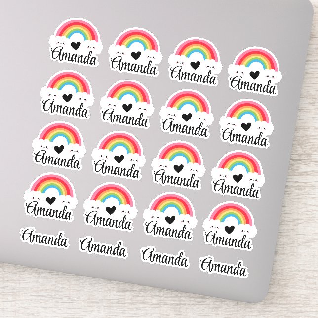 Custom Name Cute Rainbow Heart Sticker Pack (Detail)