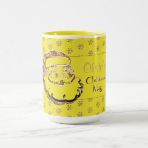 Custom Name Cute Santa Yellow Gold Christmas Mug