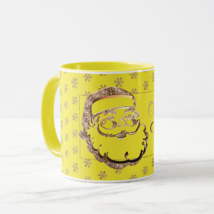 Custom Name Cute Santa Yellow Gold Christmas Mug