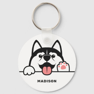 Custom Name Cute Siberian Husky Keychain