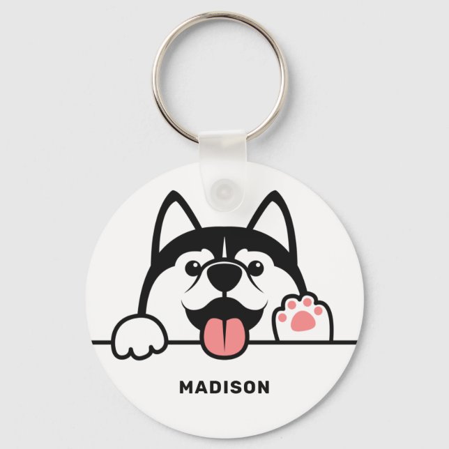 Custom Name Cute Siberian Husky Keychain (Front)