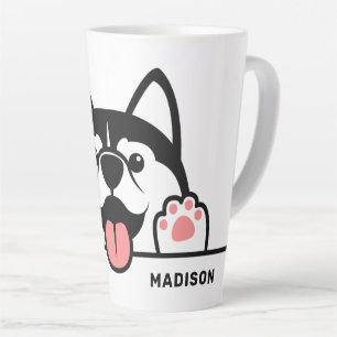 Custom Name Cute Siberian Husky Latte Mug