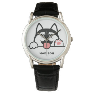 Custom Name Cute Siberian Husky Watch