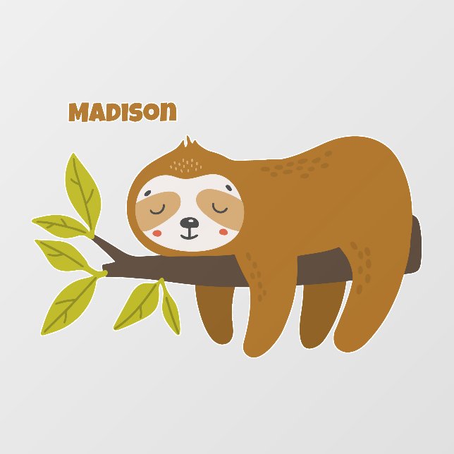 Custom Name Cute Sloth Window Cling (Sheet)