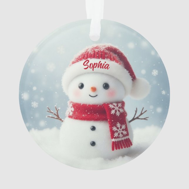 Custom Name Cute Snowman Christmas Ornament (dos)