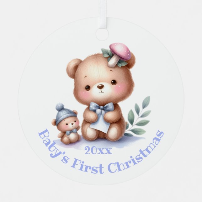 Custom Name Cute Teddy Bear Animal Art Metal Ornament (Front)