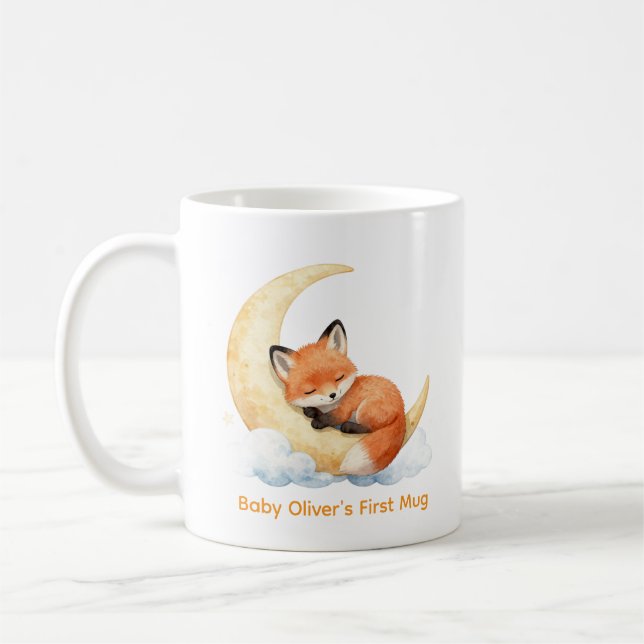 Custom Name Cute Watercolor Baby Fox Nursery Gift  Coffee Mug (Left)