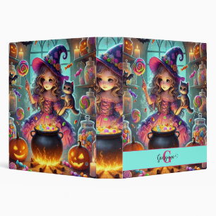 Custom Name Cute Whimsical Witch Halloween Treats Binder