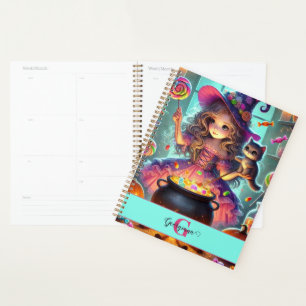 Custom Name Cute Whimsical Witch Halloween Treats Planner