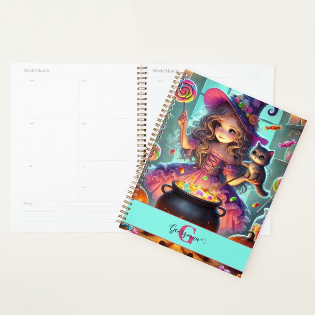 Custom Name Cute Whimsical Witch Halloween Treats Planner (Display)