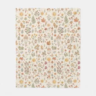 Custom Name Cute Woodland Fox Sun & Rainbow Fleece Blanket