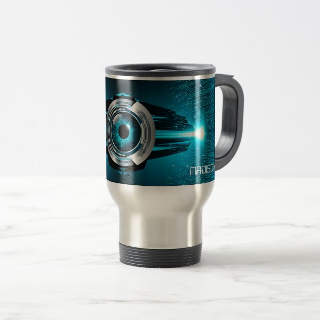 Custom Name Cyber Circuit Eye Travel Mug (Front Right)