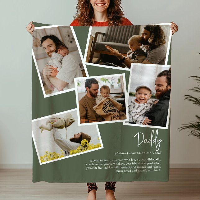 Custom Name Daddy Father Definition Photo Collage Fleece Blanket (Creator Uploaded)