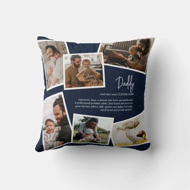 Custom Name Daddy Father Definition Photo Collage Throw Pillow (Back)