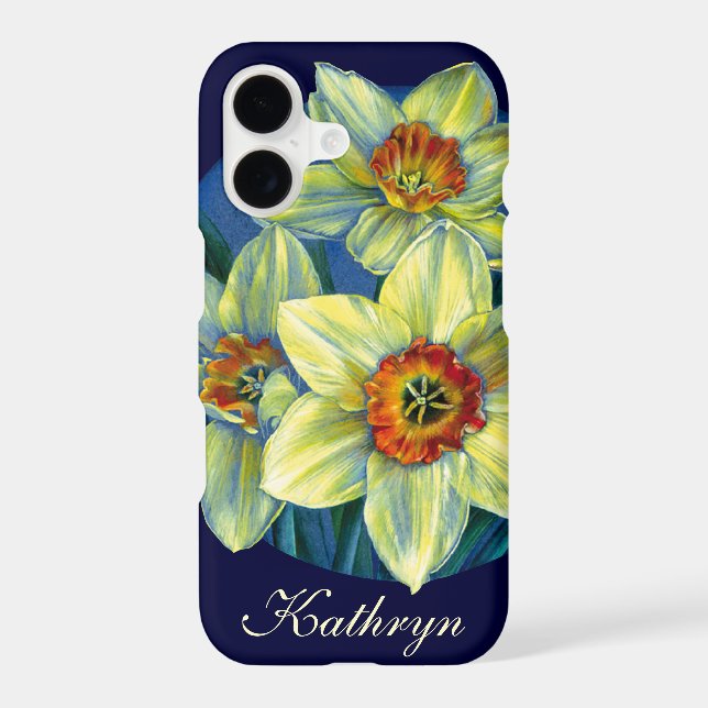 Custom name Daffodils yellow blue floral case (Back)