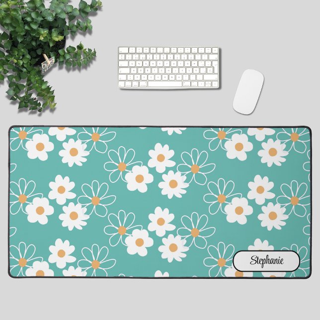 Custom Name Daisy Pattern Turquoise Desk Mat (Creator Uploaded)