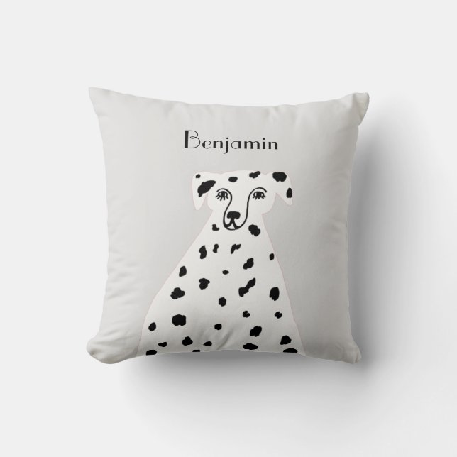 Custom Name Dalmatian Dog Abstract Art Grey  Throw Pillow (Front)