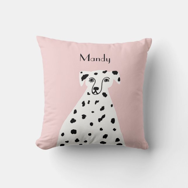 Custom Name Dalmatian Dog Abstract Art Pink  Throw Pillow (Front)