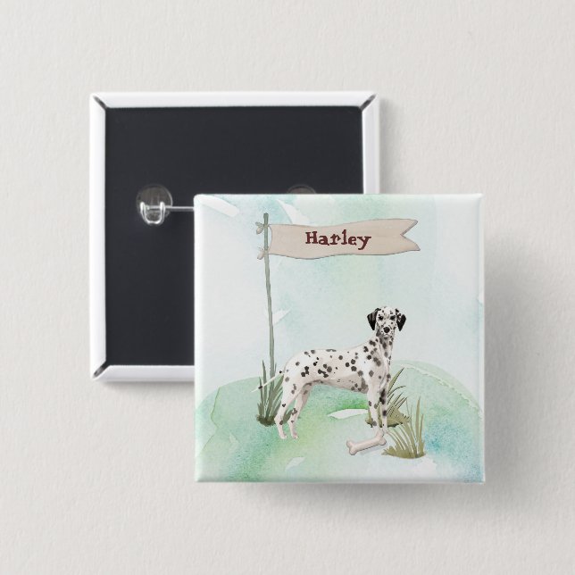 Custom Name Dalmatian Pet  Dog 2 Inch Square Button (Front & Back)