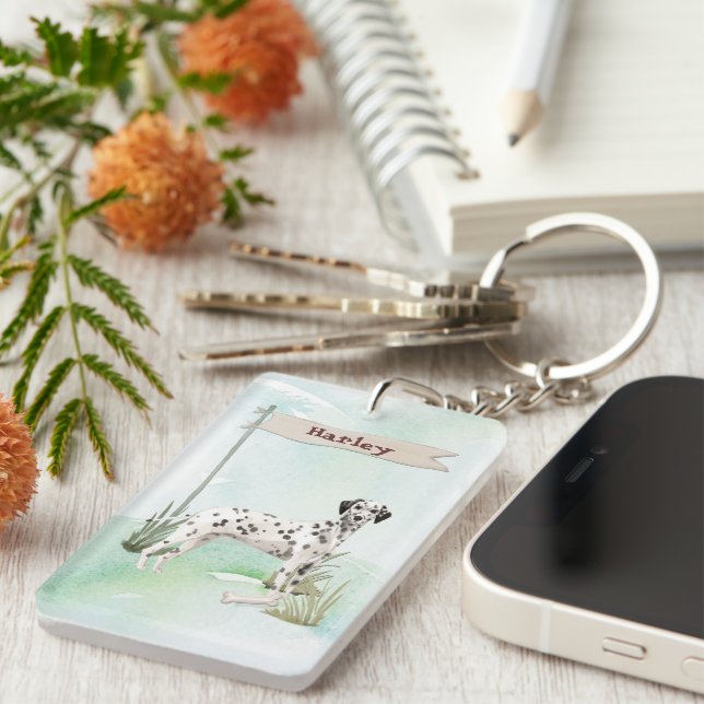 Custom Name Dalmatian Pet  Dog Keychain (Front Right)
