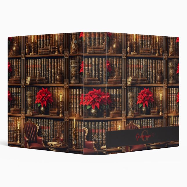 Custom Name Dark Academia Poinsettia Bookshelf Binder (Background)