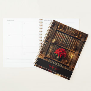 Custom Name Dark Academia Poinsettia Bookshelf Planner