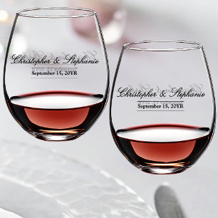 Custom Name Date Elegant Rehearsal Dinner Speech Stemless Wine Glass