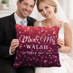 Custom Name & Date Galaxy Glitter Design Throw Pillow