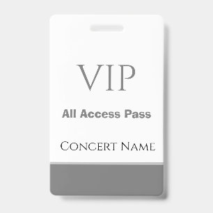 Custom Name Date VIP All Access Pass Concert Grey Badge