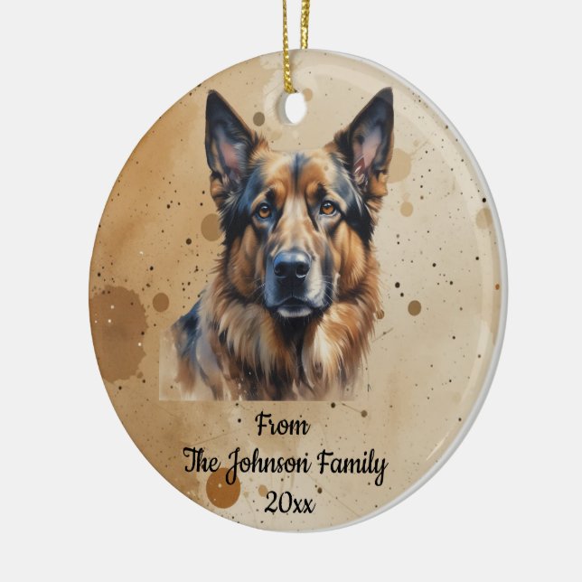 Custom Name, Dated Christmas  German Shepherd Ceramic Ornament (Left)