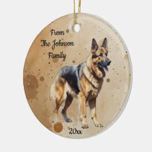 Custom Name, Dated Christmas  German Shepherd Ceramic Ornament