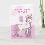Custom Name Daughter 3rd Birthday Pink Horse Card<br><div class="desc">This pretty card will bring an ooh and ahh to your daughter on her 3rd birthday as she sees this pink and white pony wearing a crown with a touch of golden looking sparkle on her mane, tail and crown. Sweet card to wish your daughter happy 3rd birthday! Persoanlize this...</div>