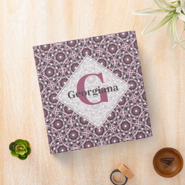 Custom Name Deco Dusky Rose Cherry Blossom Mandala Binder (In Situ)