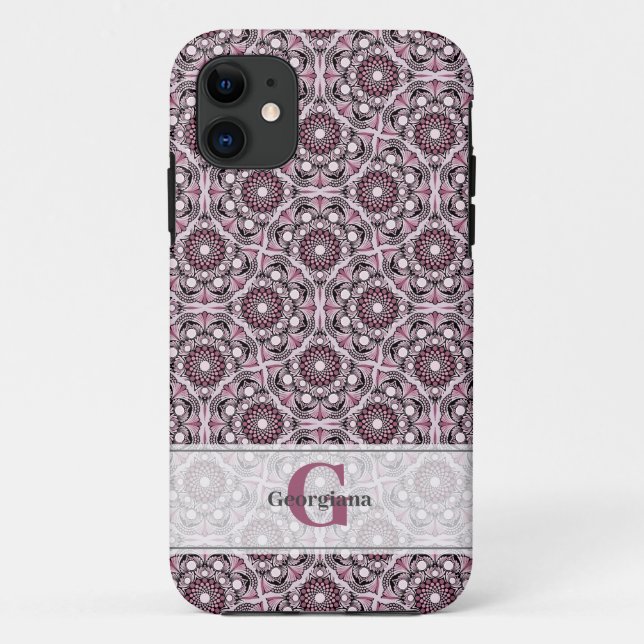 Custom Name Deco Dusky Rose Cherry Blossom Mandala Case-Mate iPhone Case (Back)
